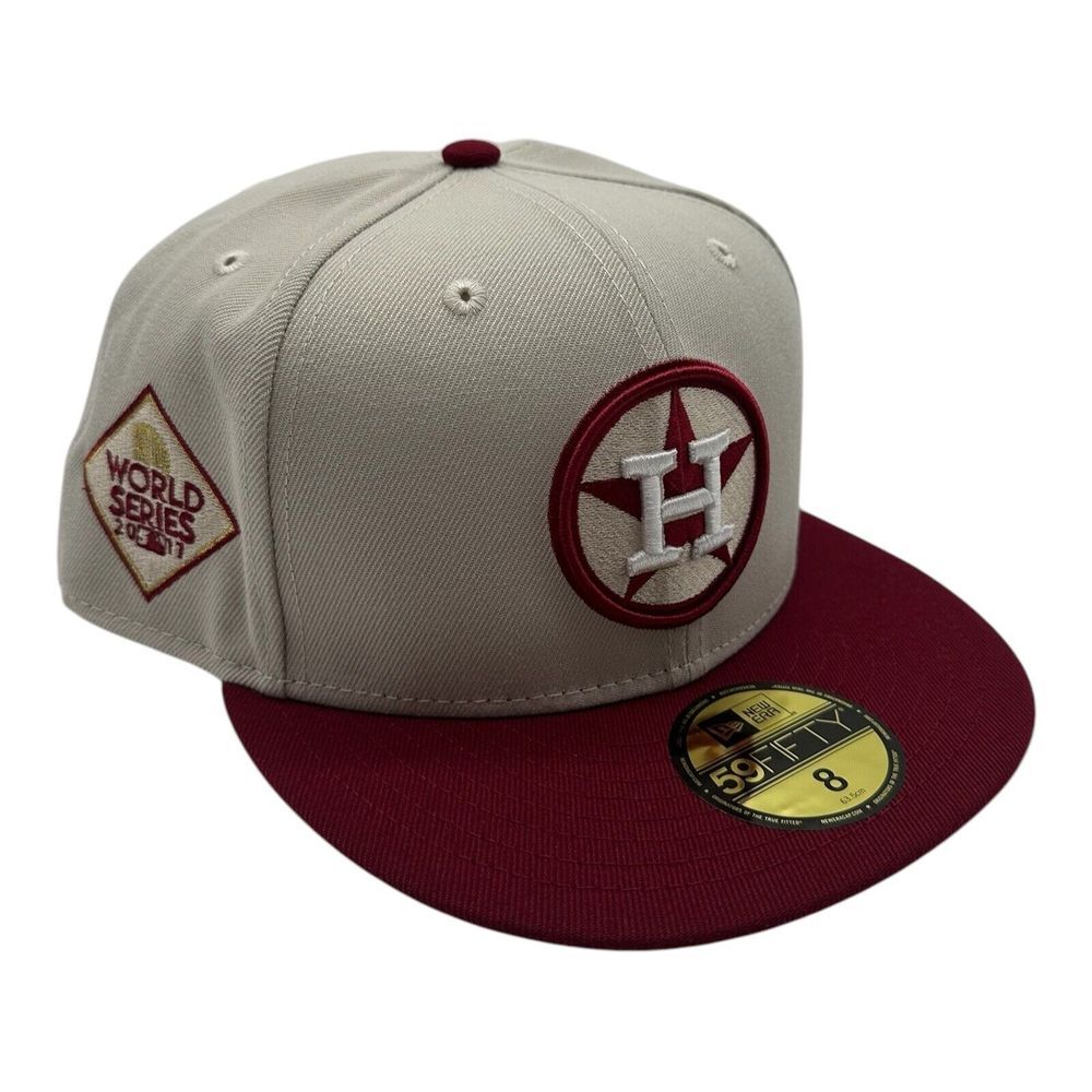New Era 59Fifty Houston Astros Hat Cap Size 8 Grey Red 2017 World Series Patch